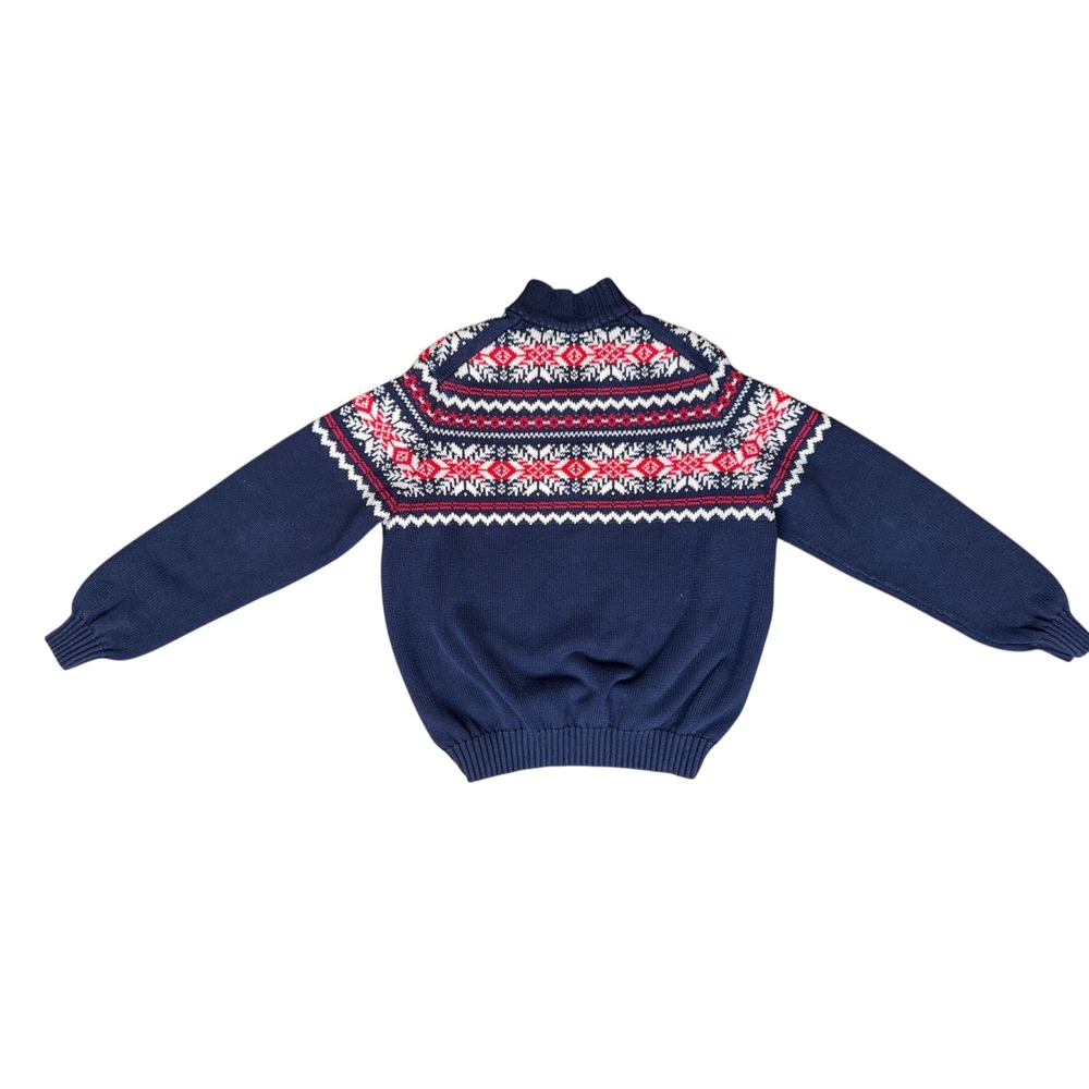 IZOD Vintage Fair Isle Sweater Mens Large Blue Red White 1/4‎ Zip Pullover Knit - Picture 6 of 8